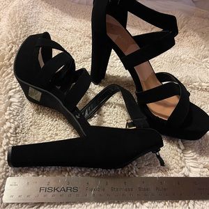 Black suede feel strapped 4 inch heel